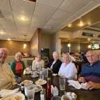 Small turn out. L to R Jim Meier, Suan Guess-Hanson. Zona Steege Guttschow, Judy Augspurger, Connie Lucas Kocher. Roger Augspurger